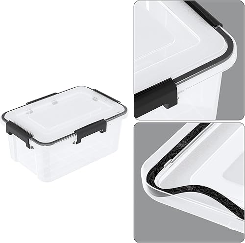 Miniatura 2 de Paquete de 6 contenedores de almacenamiento de plástico WeatherPro de 12 cuartos de galón con tapas, caja de juntas apilable con sello hermético