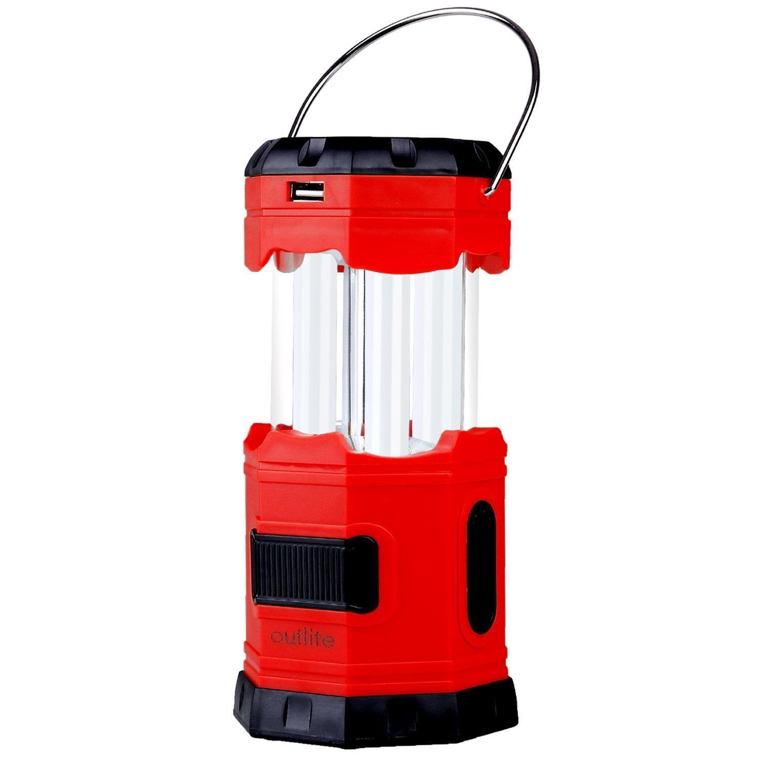 [Solar Rechargeable LED Collapsible Camping Lantern] 180 Lumen Portable Camping Light (Water Resistant Outdoor Survival Lighting Lamp) with 2"S" Hook for Hiking Emergency Hurricane Outages
