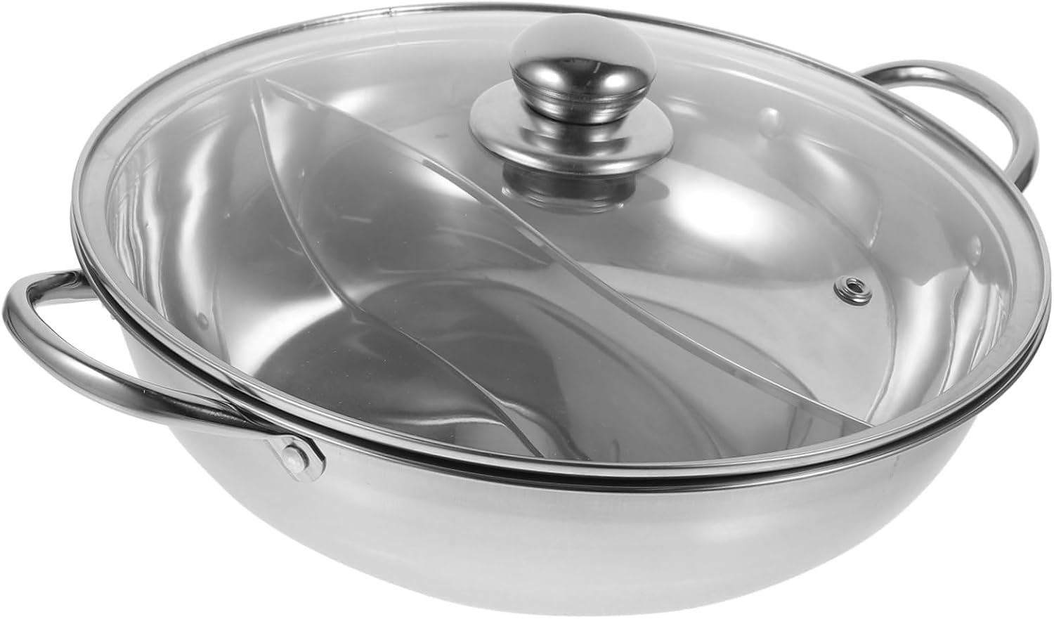 PRETYZOOM Stainless Steel Divided Hot Pot Lid Two-Flavor Hot Pot for Induction Gas Cooktops Large 1-Pot Capacity Multi-Purpose Cooking for Family Gatherings
