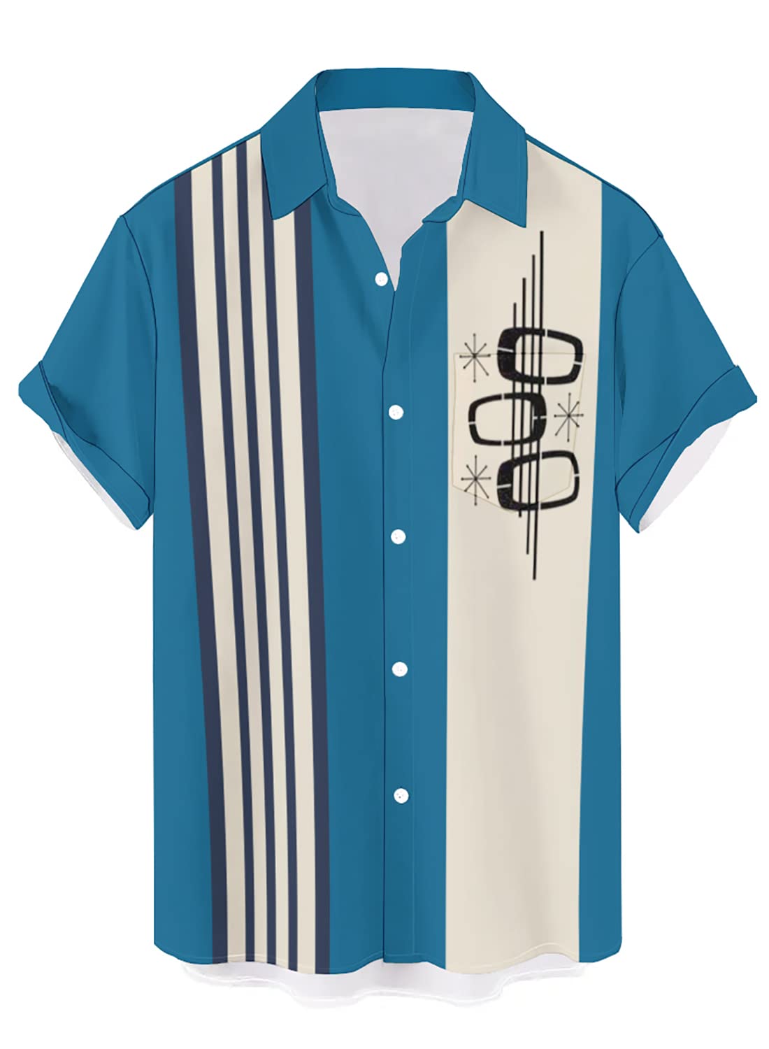 QIVICIMAButton Down Hawaiian Shirts for Men Short Sleeve Bowling Shirts Summer Regular Fit Top