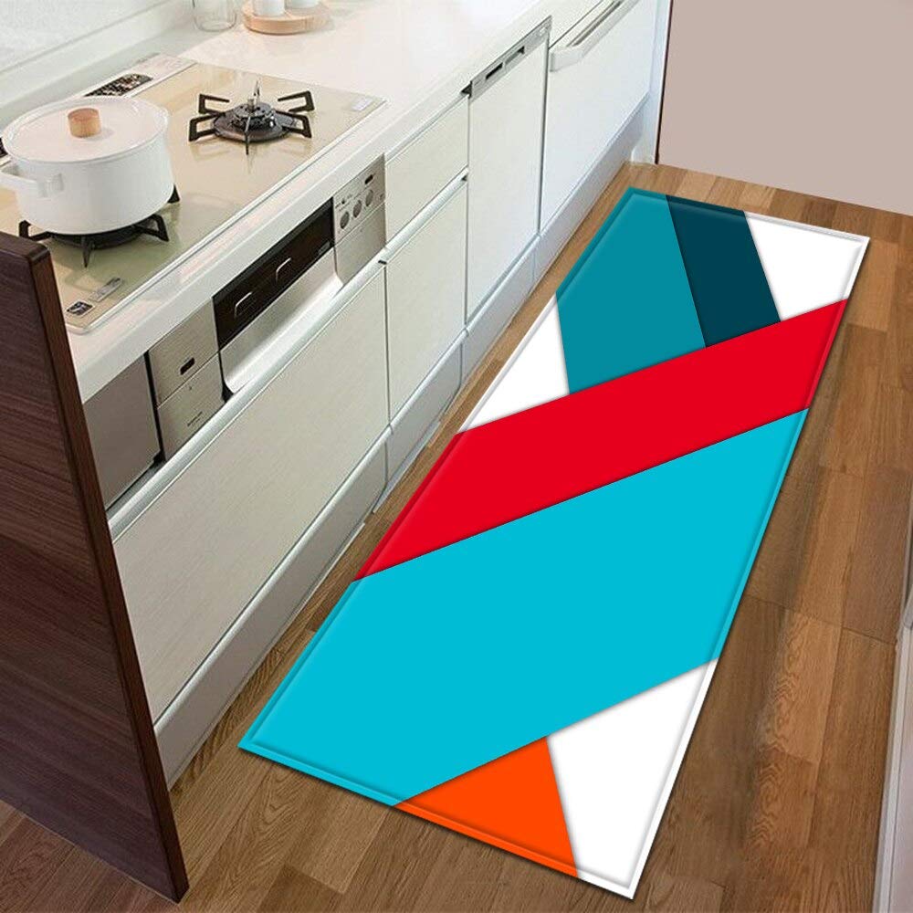 OPLJ 3D Geometric Pattern Door mat Kitchen Floor mat Bedroom Entrance Door mat Living Room Carpet Bathroom Non-Slip Carpet A18 50x160cm