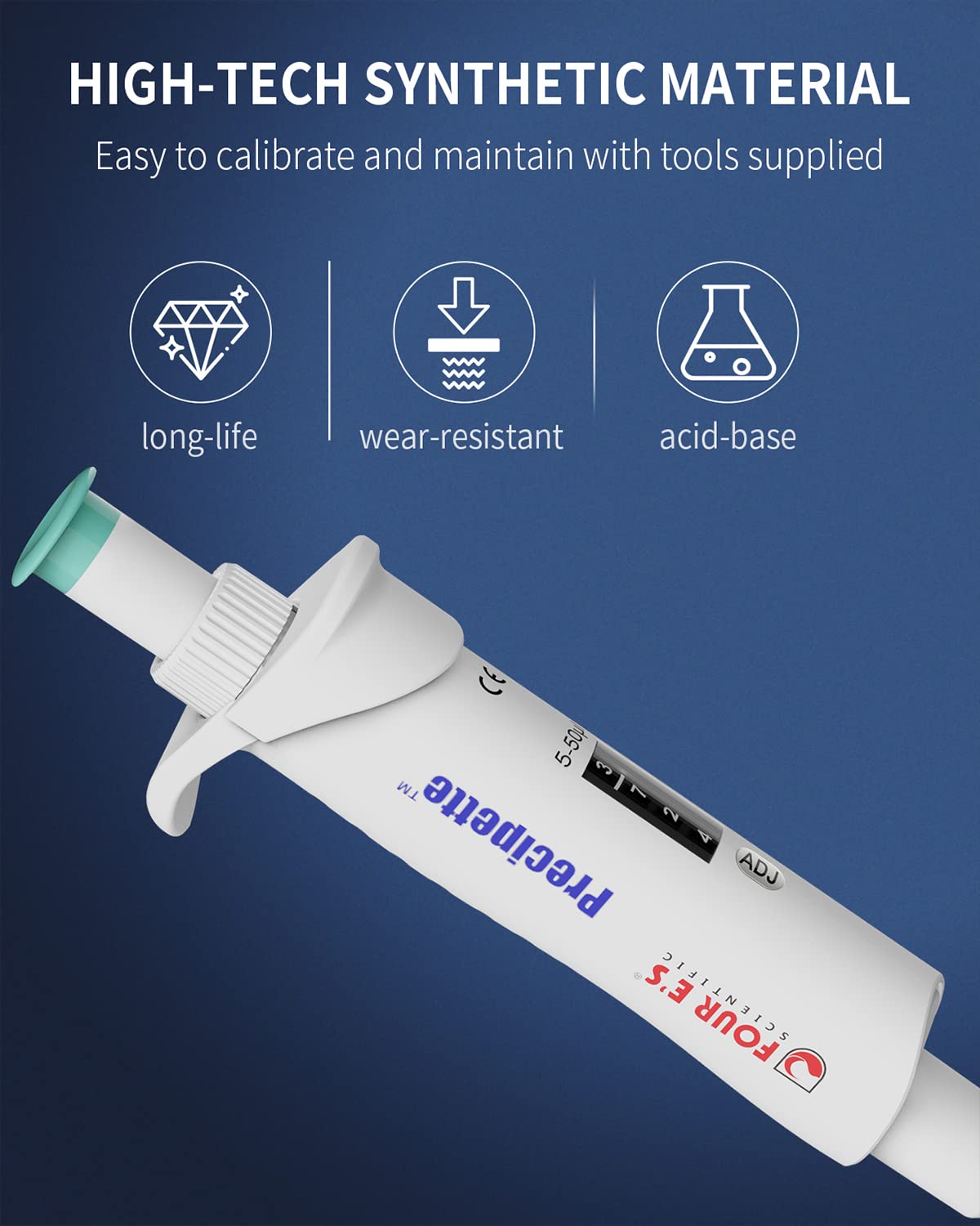 5-50μL pipetas monocanal micropipeta pipeta de laboratorio ISO8655 (incremento 0,05μL)