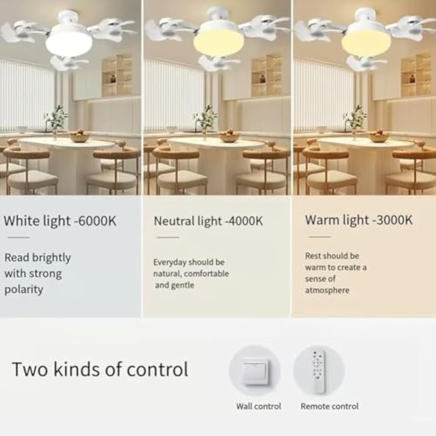 BomKra Ceiling Fan with Lights and Remote 2025 New 4 Heads Drone Ceiling Fans LED 50W 3 Speeds Modern Fan Light Dimmable 3 Color Light Bulb Fan for Bedroom Living Room - Image 2