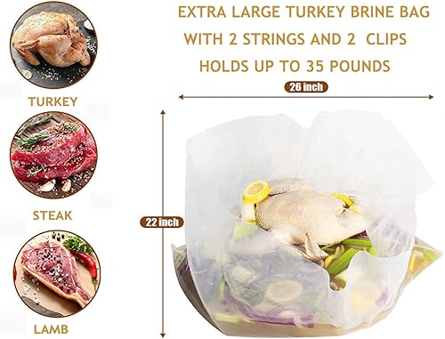 Miniatura 2 de Bolsa de salmuera de pavo, bolsas de salmuera extra grandes para pavo bolsa de salmuera gruesa con 2 clips, soporta hasta 35 libras para pavo de