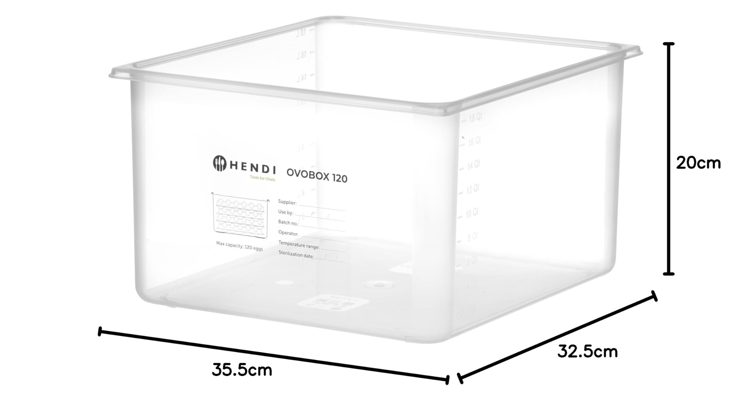 HENDI Contenedor para huevos OVOBOX 120, con tapa y 8 bandejas, GN 2/3, 18L, 355x325x(H) 200mm, PP y PS