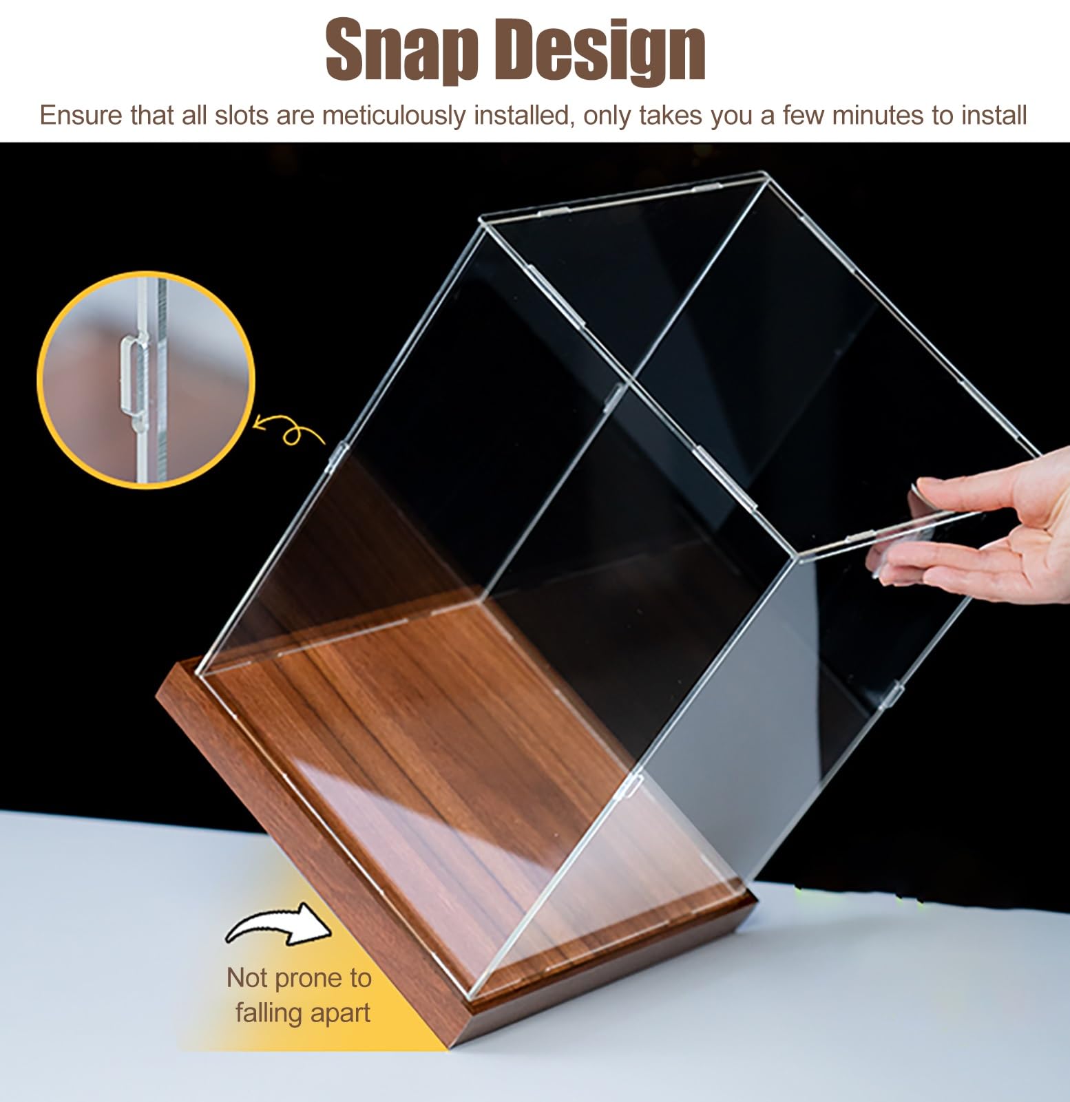 Vitrina Expositora Vitrinas para Modelos de Pasteles para Panadería, Caja Acrílica Grande a Prueba de Polvo con Base Imitación Madera, Vitrina Transparente Apilable | 45x45xH40cm/18x18x16in