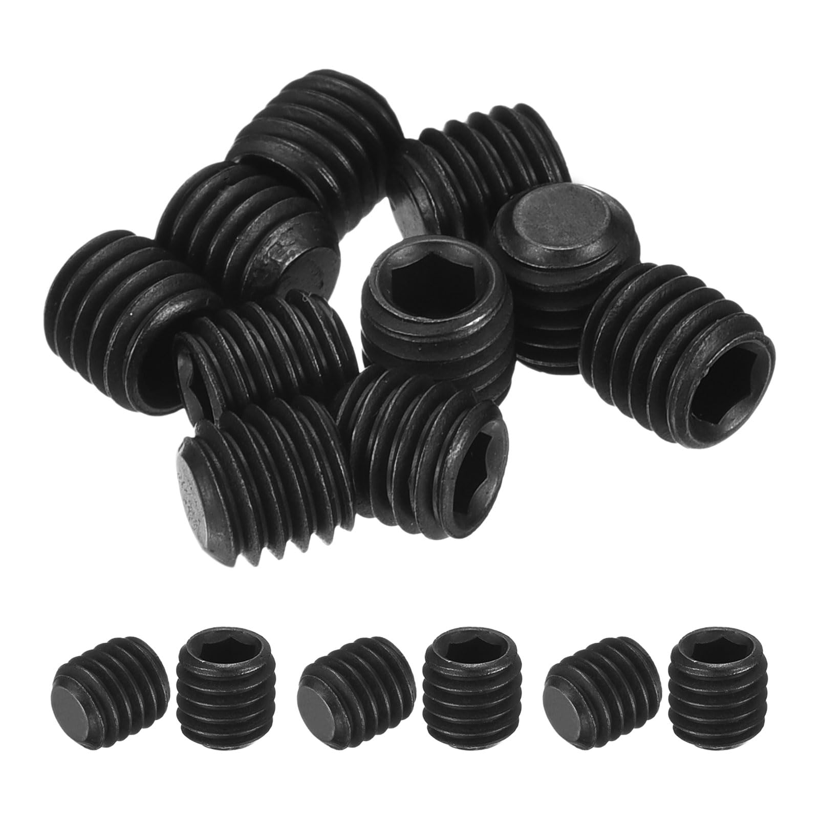 uxcell 10Pcs Hex Socket Grub Screw, M5x5mm 304 Stainless Steel Head Socket Set Screws Flat Point Grub Bolt for Door Handles, Light Fixture Repair, Black