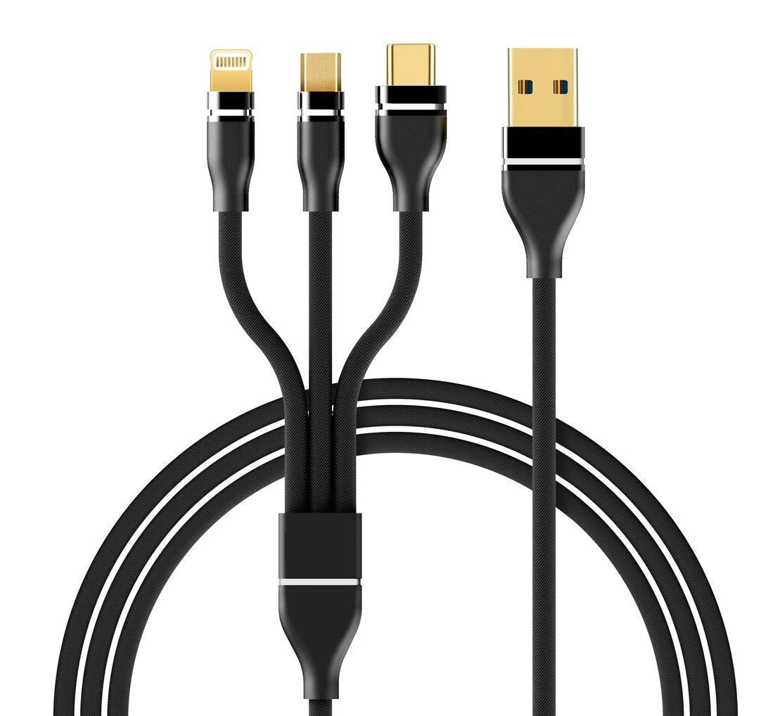 ShopMagics 3-in-1 Multi Charging Cable for Google Pixel 3A / 3 A USB Cable 3-in-1 Multi Quick Charge Charging Nylon Braided Fast Multi Charger Cable for All Micro USB, i-OS and Type-C Devices (3.1 Amp, 1 Meter/3.3 Feet, GM)