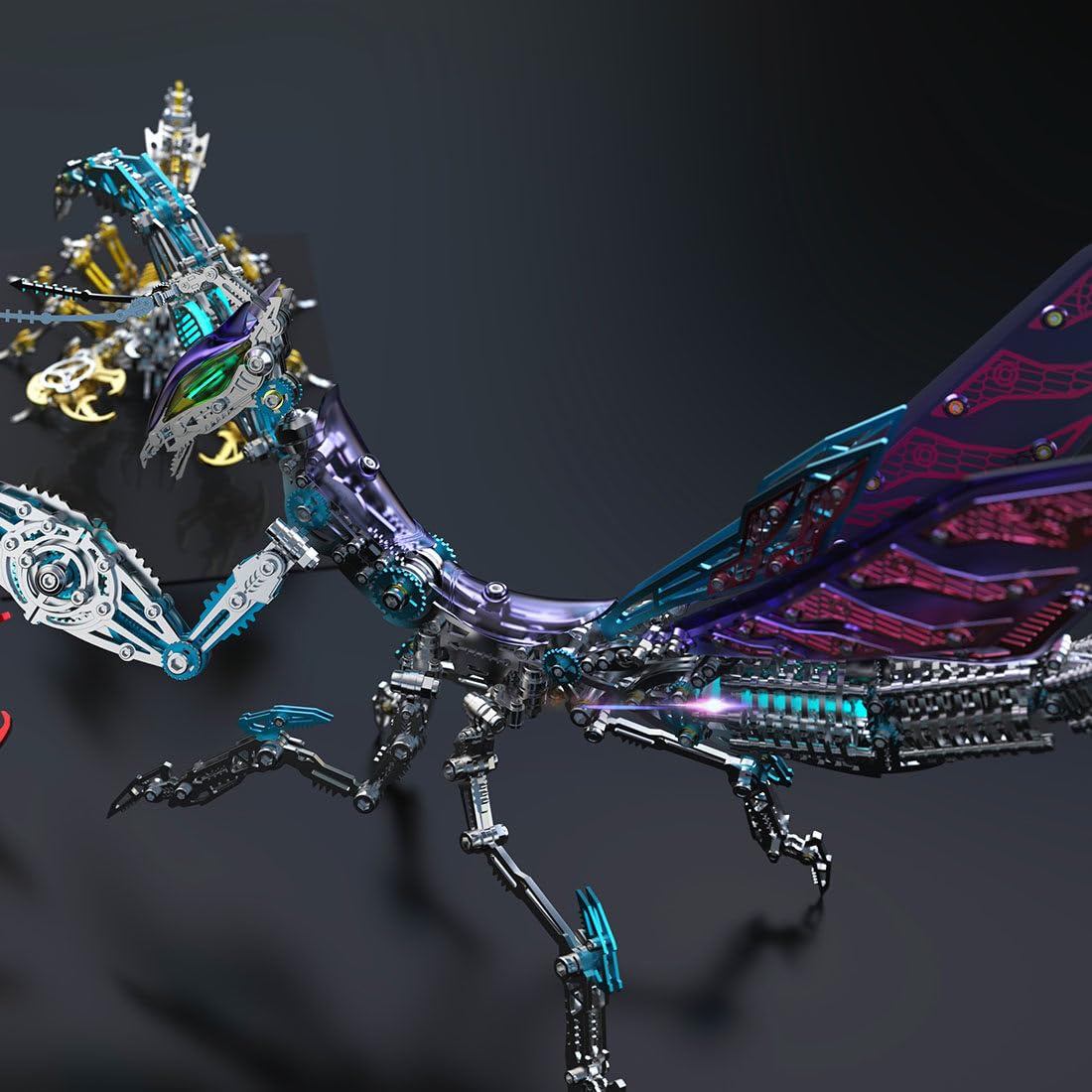 Mantis Zestaw metalowych puzzli 3D, 1000 szt., DIY, mechaniczny owad, stal nierdzewna i stop, model steampunkowy, z magnetycznymi światłami LED, dla dorosłych