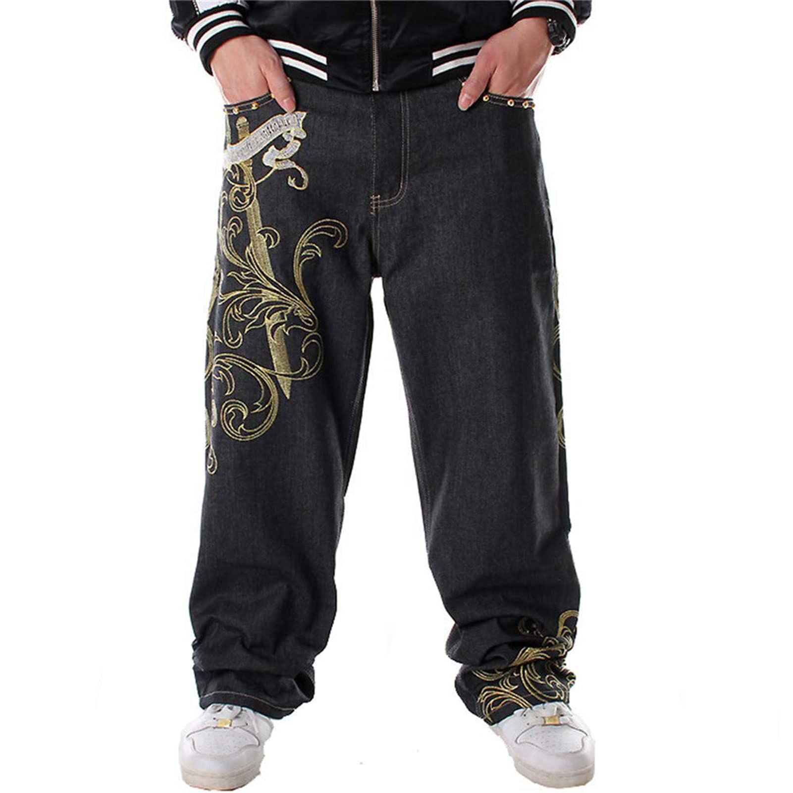 Y2k Baggy Jeans for Men Grunge Vintage Relaxed Fit Skateboard Jeans Loose Embroidery Hip Hop Dance Denim Pants