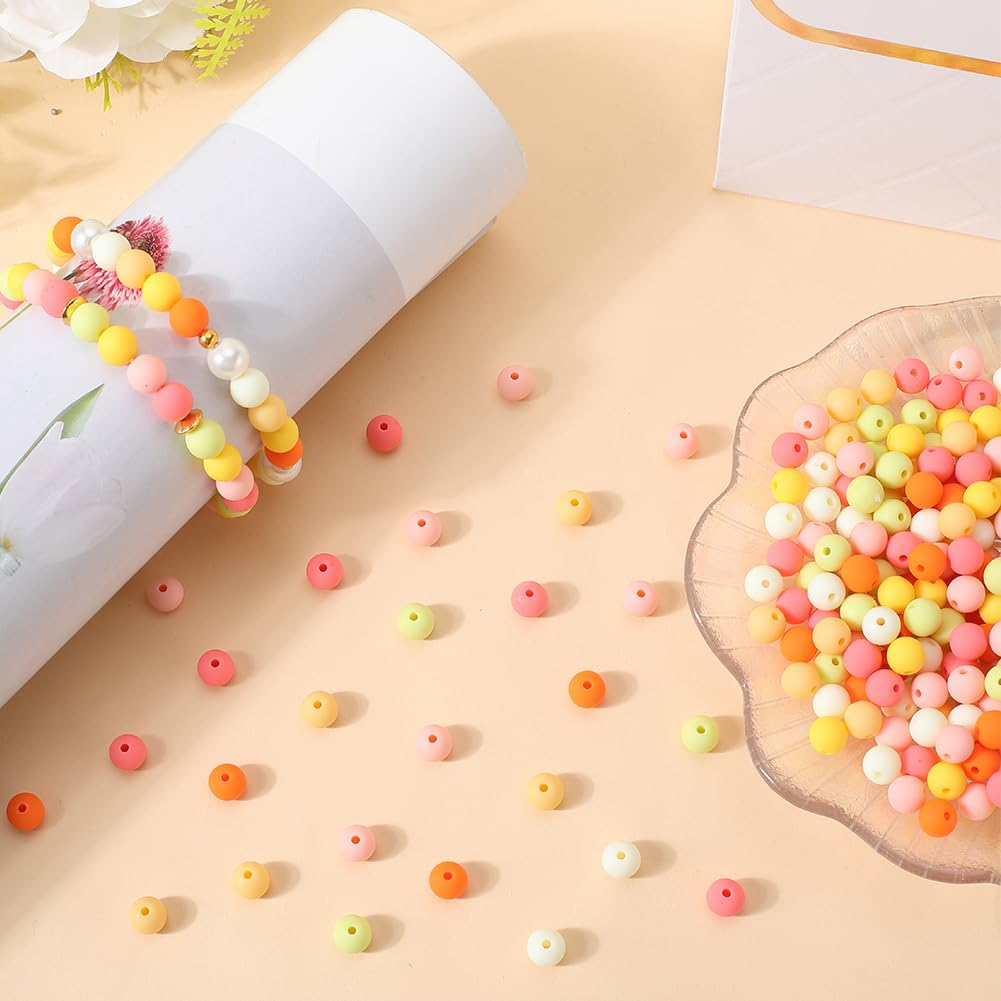 SOFPLATE 1 Box 500Pcs Round Matte Beads Opaque Acrylic Beads 8mm Ball Frosted Orange Imitated Silicone Bubblegum Smooth Rubberized Spacer Loose Bead for Jewelry Making Bracelet Necklace DIY Crafts - Image 4