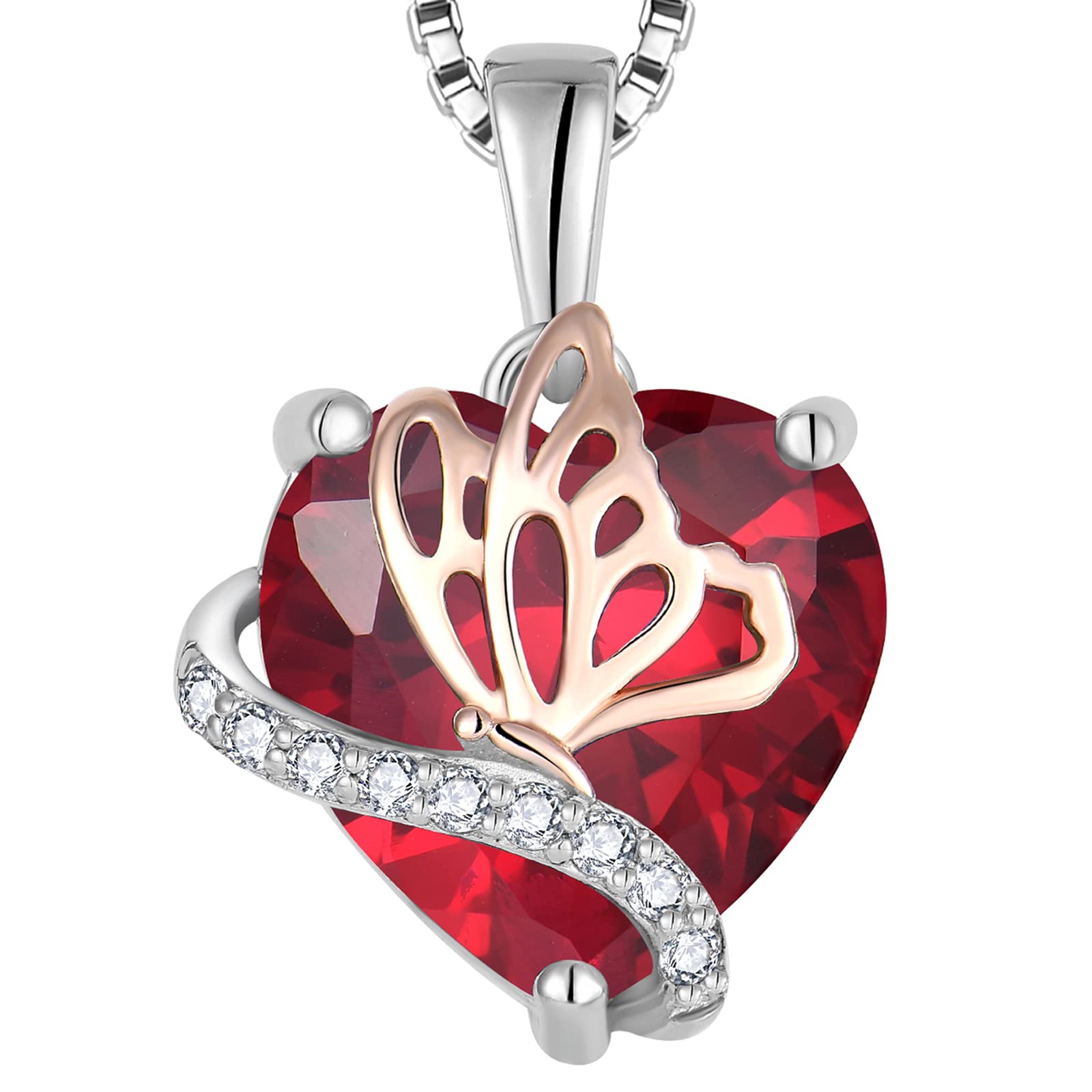 YL Collier Cœur Argent 925 taillé 12 Pierres de Naissance Oxyde de Zirconium Papillon Pendentif pour Femme