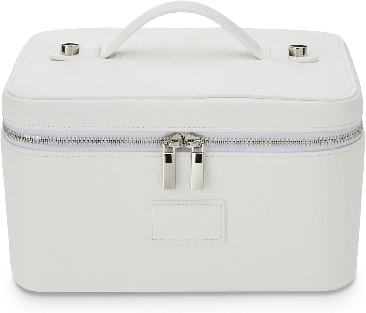 Trousse de maquillage en cuir pour femme – Organiseur de maquillage portable, trousse de toilette de voyage pour le rangement des cosmétiques, Blanc, Moderne.