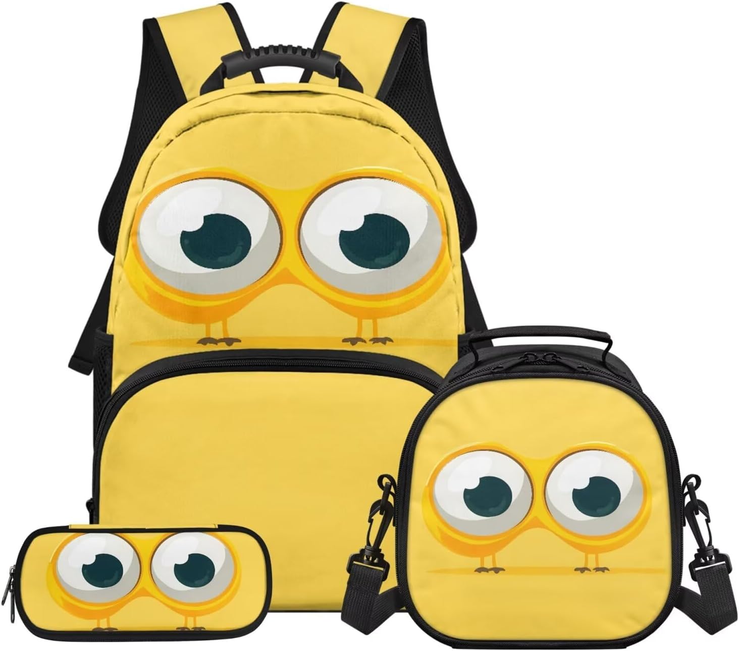 Cute Cartoon Eyes School Backpack for Girls Boys, Kids Elementary School Bookbags with Insulated Lunch Bag and Pencil Case, 3 Pcs School Bag Set Travel Backpacks Rucksack