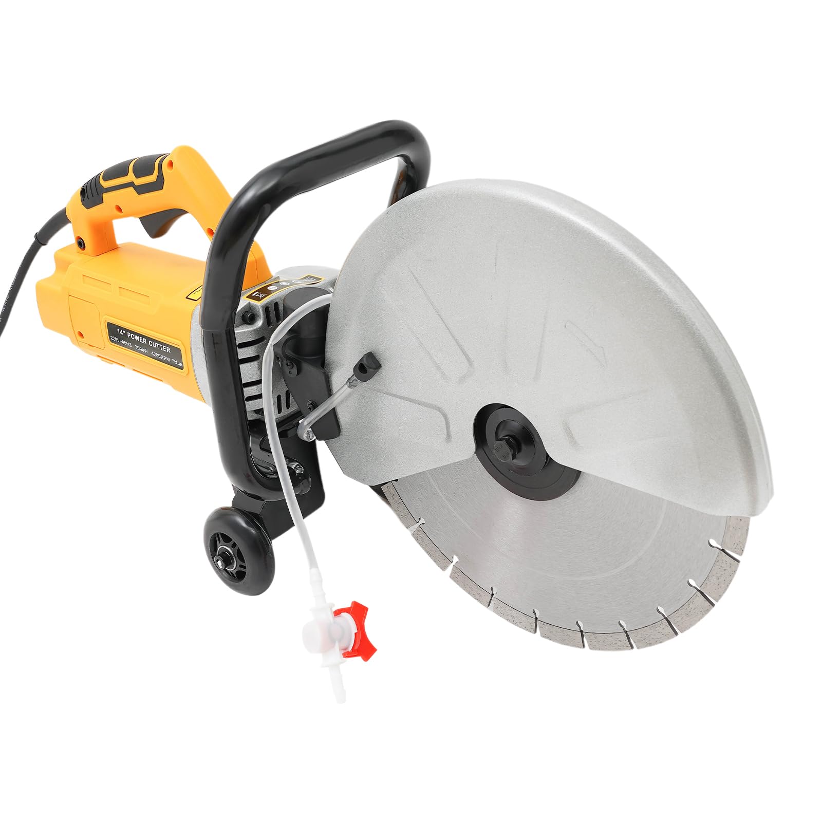 Piła do betonu, elektryczna piła do kamienia, przecinarka do betonu z brzeszczotem 350 mm, 3000 W, przecinarka z pompą wodną i 2 kołami