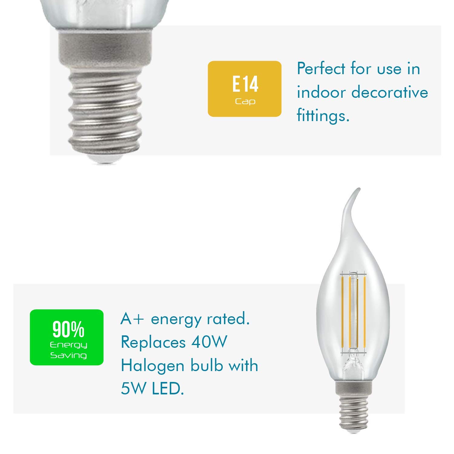 Dimmable E14 LED Light Bulb Lamp 5w Warm White Flame Bent Tip Chandelier Light Bulbs