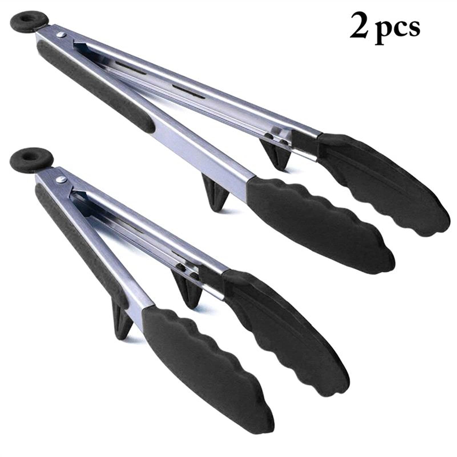 NoChoX Set 2 Pinze Da Cucina In Acciaio Inox Con Punte In Silicone - 26 Cm E 33,5 Cm - Antigraffio E Termoresistenti - 2