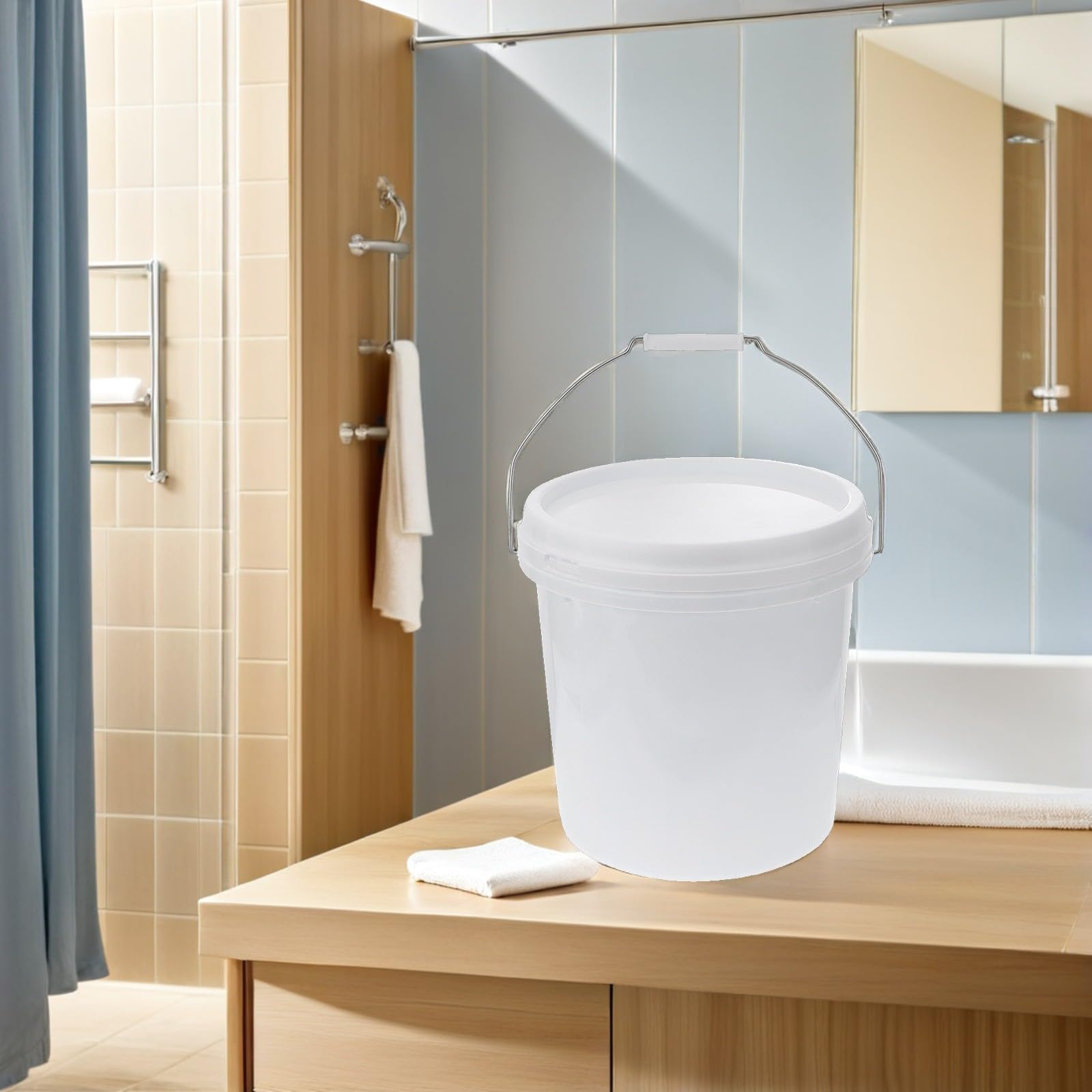 Secchio di Vernice in Plastica con Coperchio e Manico 5l Bianco