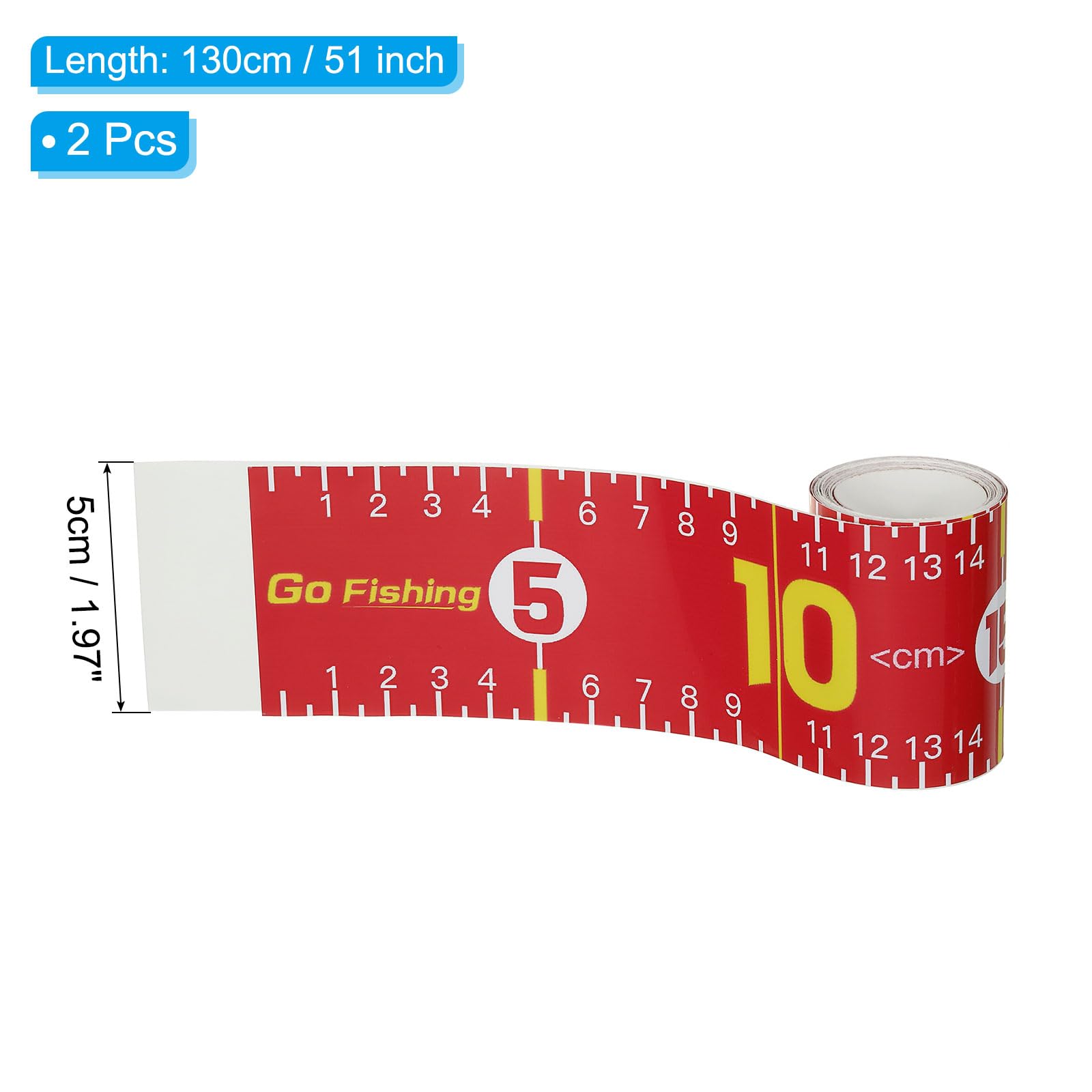 PATIKIL Adhesive Fish Ruler, 2 Pack 51 Inch Fish Measure Tape Sticker Tape Waterproof for Fishing Boat Kayak Workbench, Red