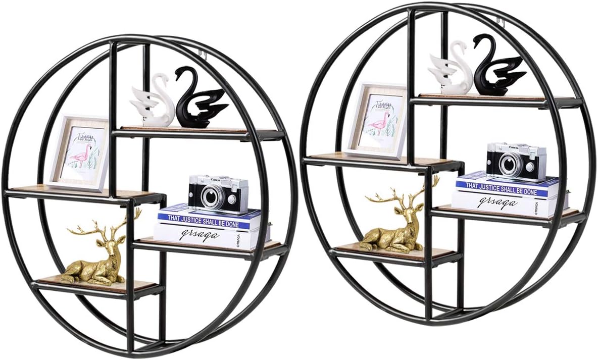 Tangkula Round WallMounted Shelves, 4Tier Floating Shelves