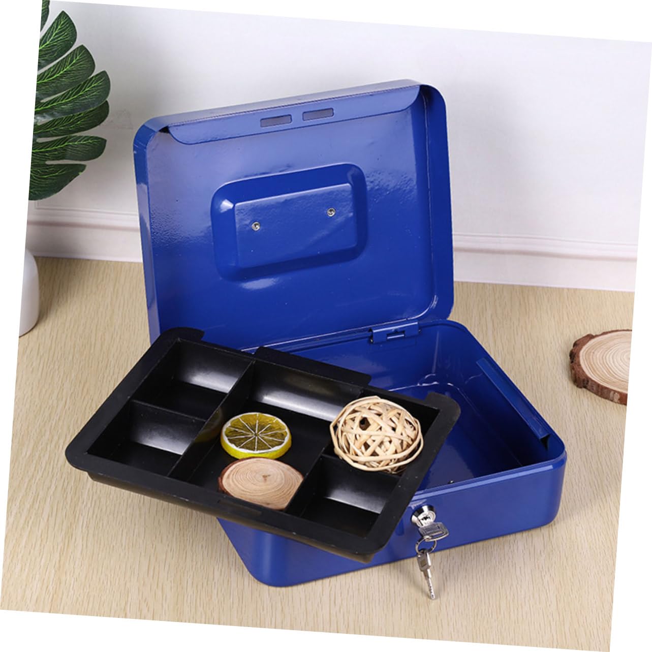 Boîte Métallique Ignifugée Bleue avec Serrure, 1 Pièce, Poignée