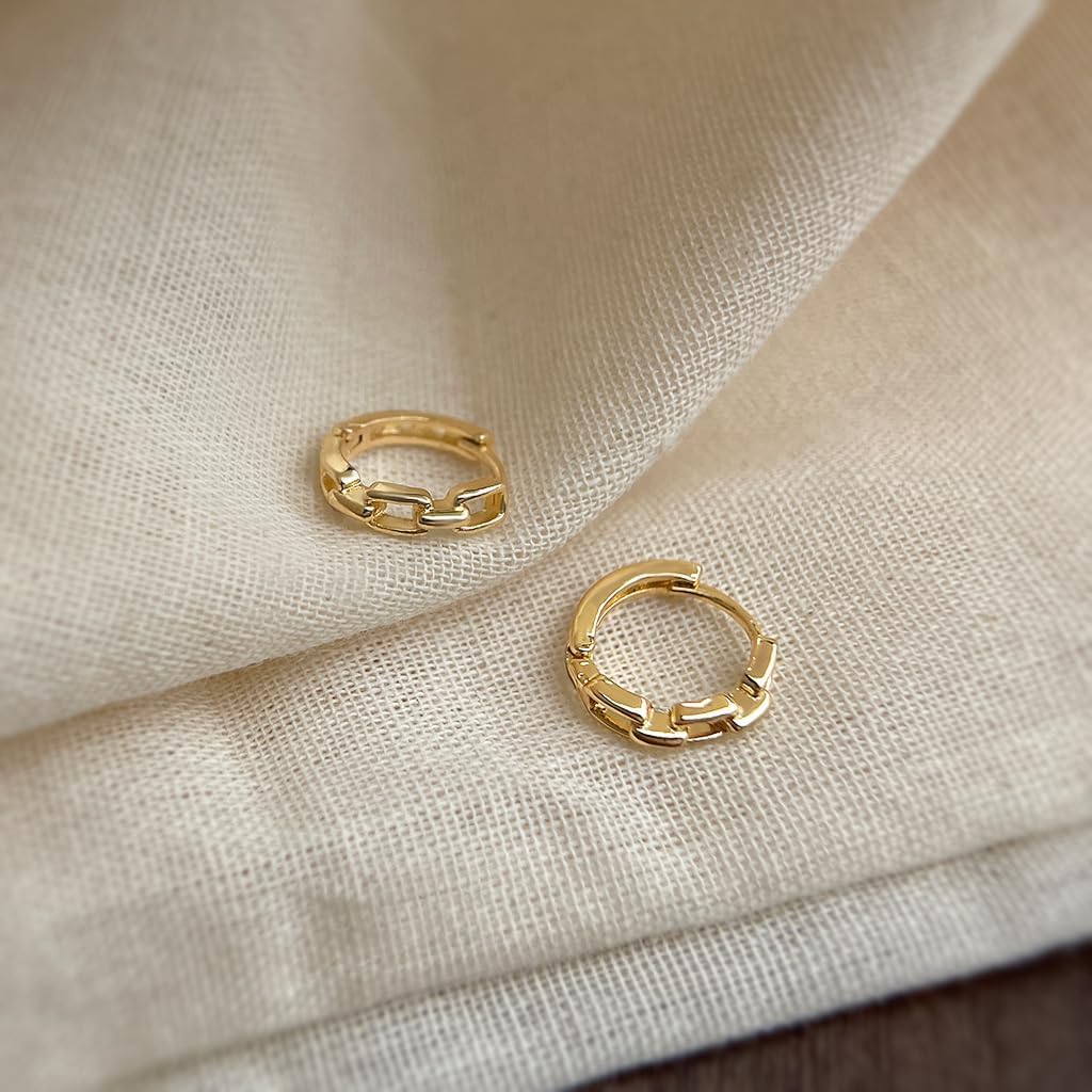 Chain Link Hoop Earrings for Women Sustainable 14K Gold Plated Recycled Brass Hypoallergenic 925 Sterling Silver Posts PVD Coated Trendy & Modern 12mm - Image 3