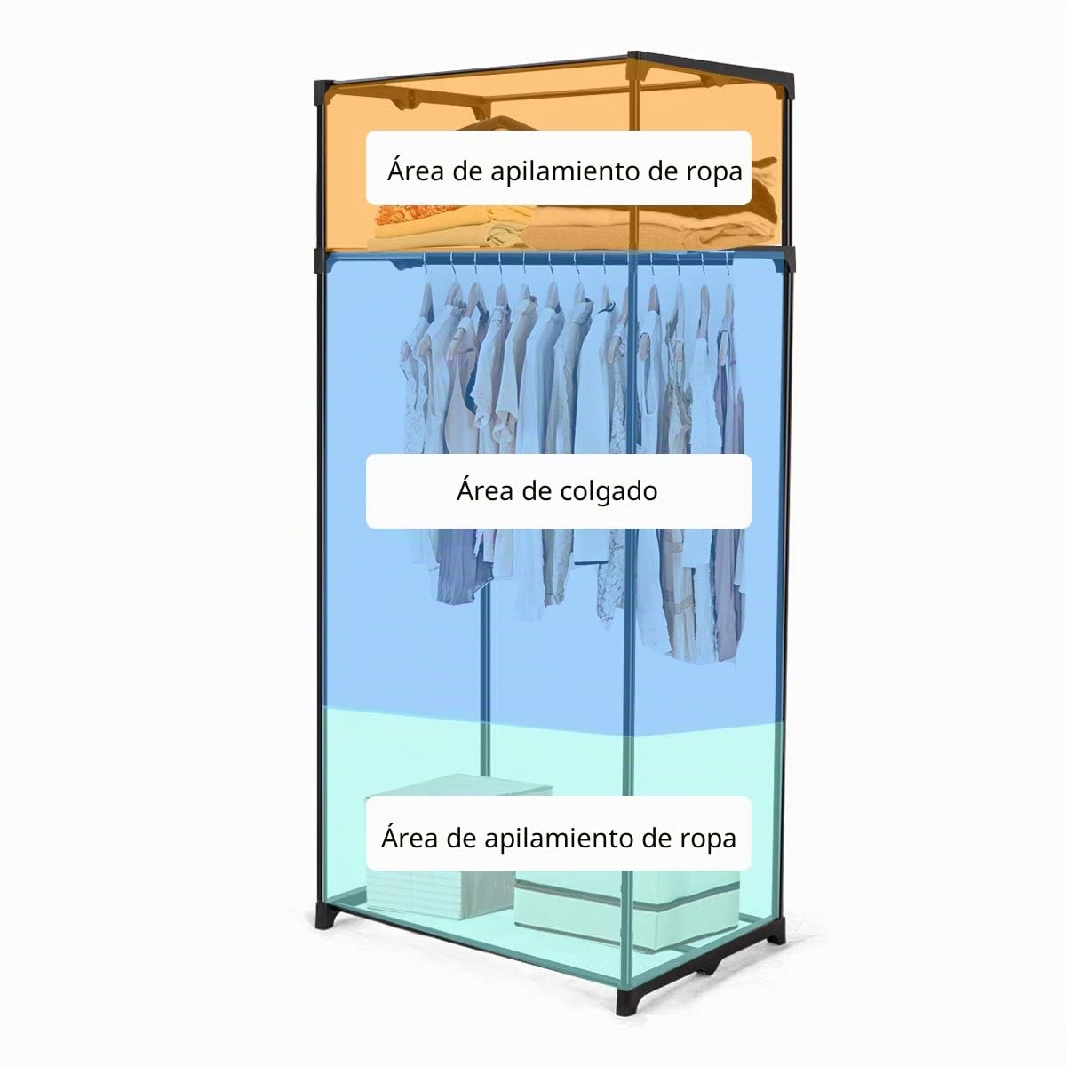 GOPLUS Armario de Tela Plegable con Cremallera, Organizador de Ropa de Textil Tela Portátil, Armario Ropero Pequeño con Barra de Colgar, para Dormitorio, Pasillo, Sala, 170 x 75 x 50 cm (Gris)