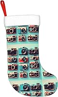 Vista 2 de Retro Cool Camera Collection Print Christmas Stocking, Christmas Tree Decor Stocking, Flannel Cuff With Hanging Ribbonâ€‹