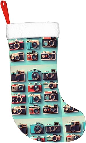Miniatura 2 de Retro Cool Camera Collection Print Christmas Stocking, Christmas Tree Decor Stocking, Flannel Cuff With Hanging Ribbonâ