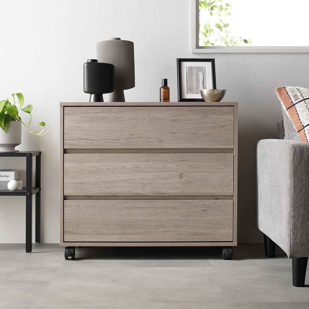 Amazon｜RASIK チェスト キャスター付き 引き出し 3段 棚 約幅75×奥行