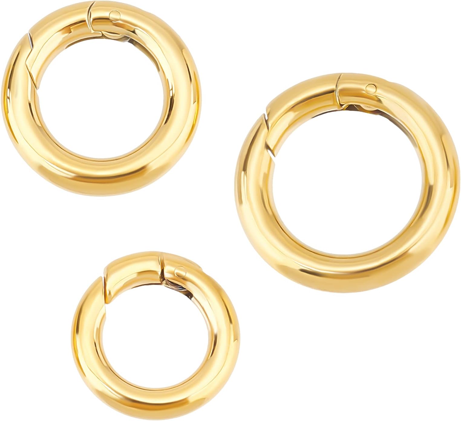 UNICRAFTALE About 3pcs 3 Sizes Golden Spring Gate Rings 304 Stainless Steel Snap Clasps 9~13mm Inner Diameter Ion Plating(IP) Round Rings for DIY Jewelry Making