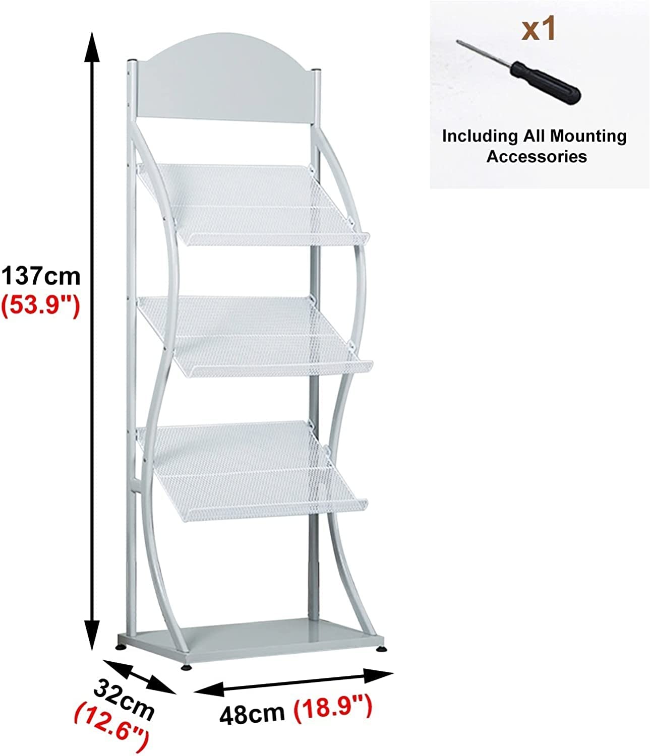 Soporte Portátil De Suelo De Folletos, Soporte de exhibición de folletos de 3 bolsillos, sala de espera/área de recepción/banco, organizador de carteles, estante de fácil montaje(White)