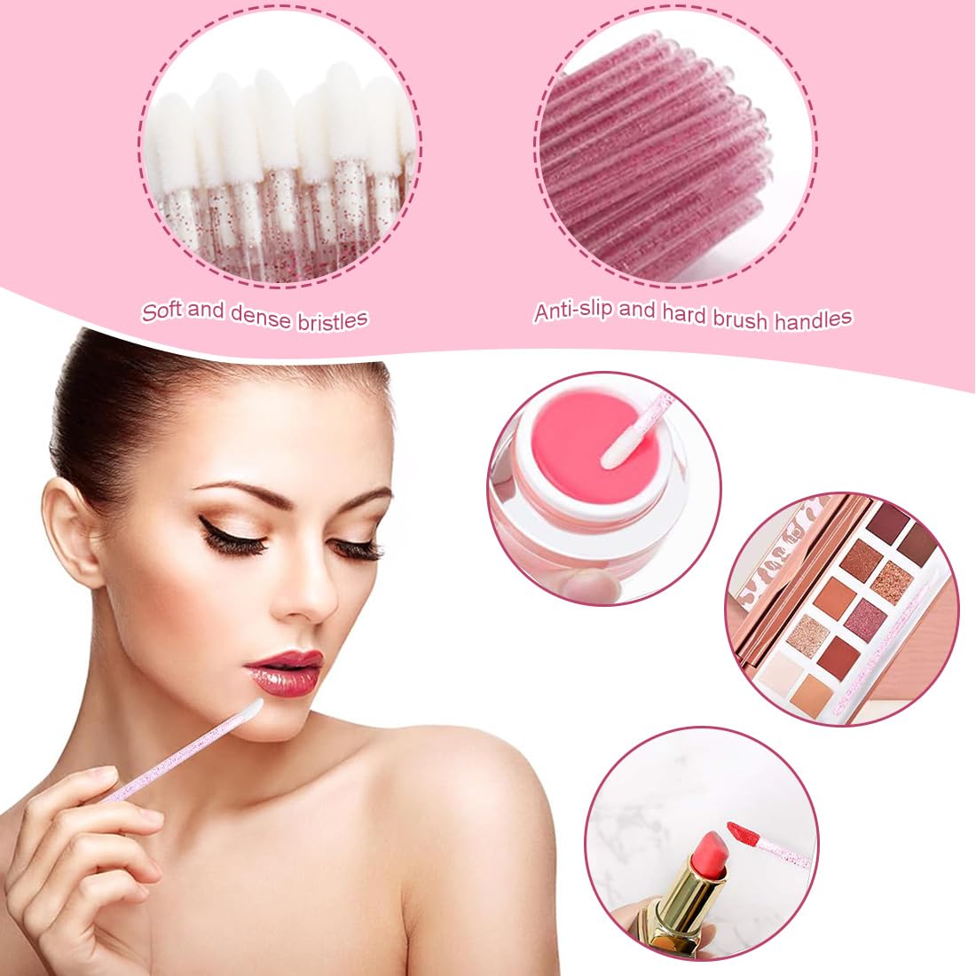 Set 50PCS Monouso Pennelli Lip Gloss + 50PCS Pennelli Scovolino Ciglia Monouso - Strumenti trucco per labbra e occhi.