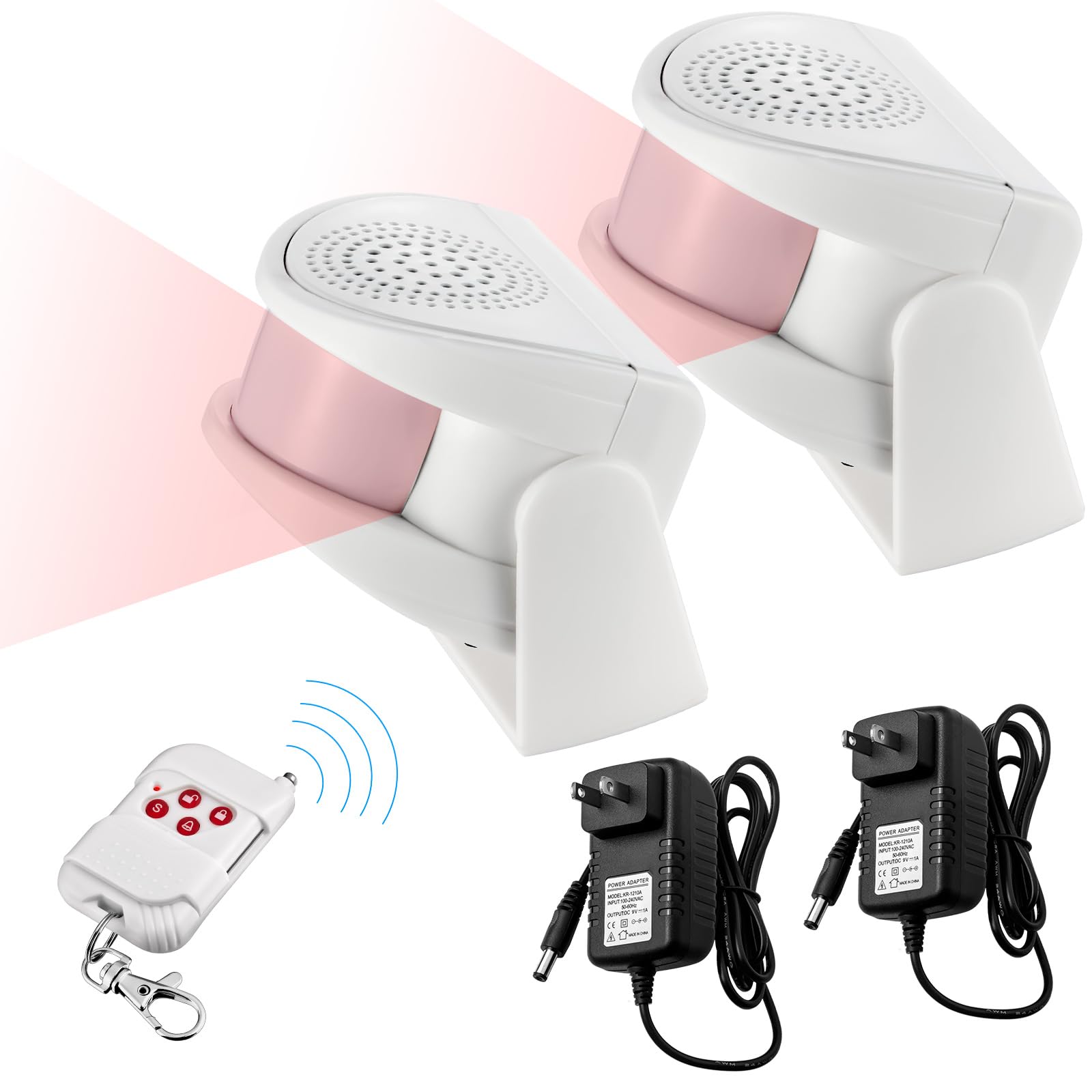 Lot de 2 détecteurs de mouvement sans fil avec télécommande de 91,4 m, carillon de porte pour entreprise lors de l'entrée, carillon de porte à détecteur de mouvement, sonnette pour maison/porte