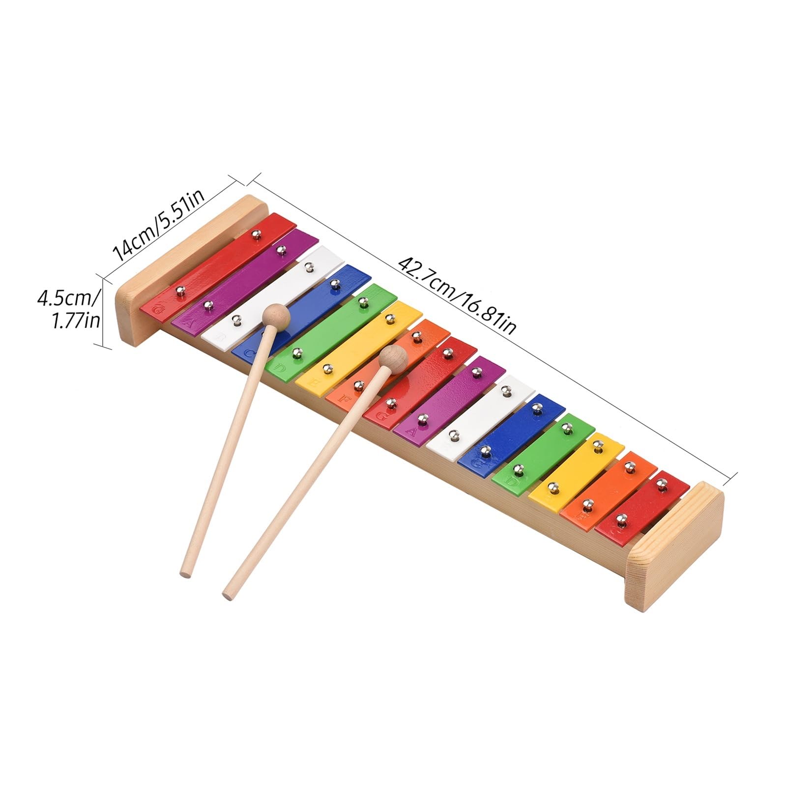 BABYCE Xylophone Instrument 15 Note Glockenspiel Xylophone Wooden Base Colorful Aluminum Bars with 2 Mallets Educational Musical Instrument Percussion - Image 5