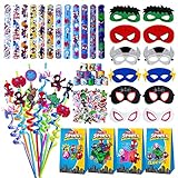 86Pcs Spidey and His Amazing Friends Party Favor Supplies -Reusable Drinking straws Masks&Slap Bracelets Candy Bags&Spidey Stickers Gifts for Kids Birthday Superhero Themed Party Favors Birthday Decorations