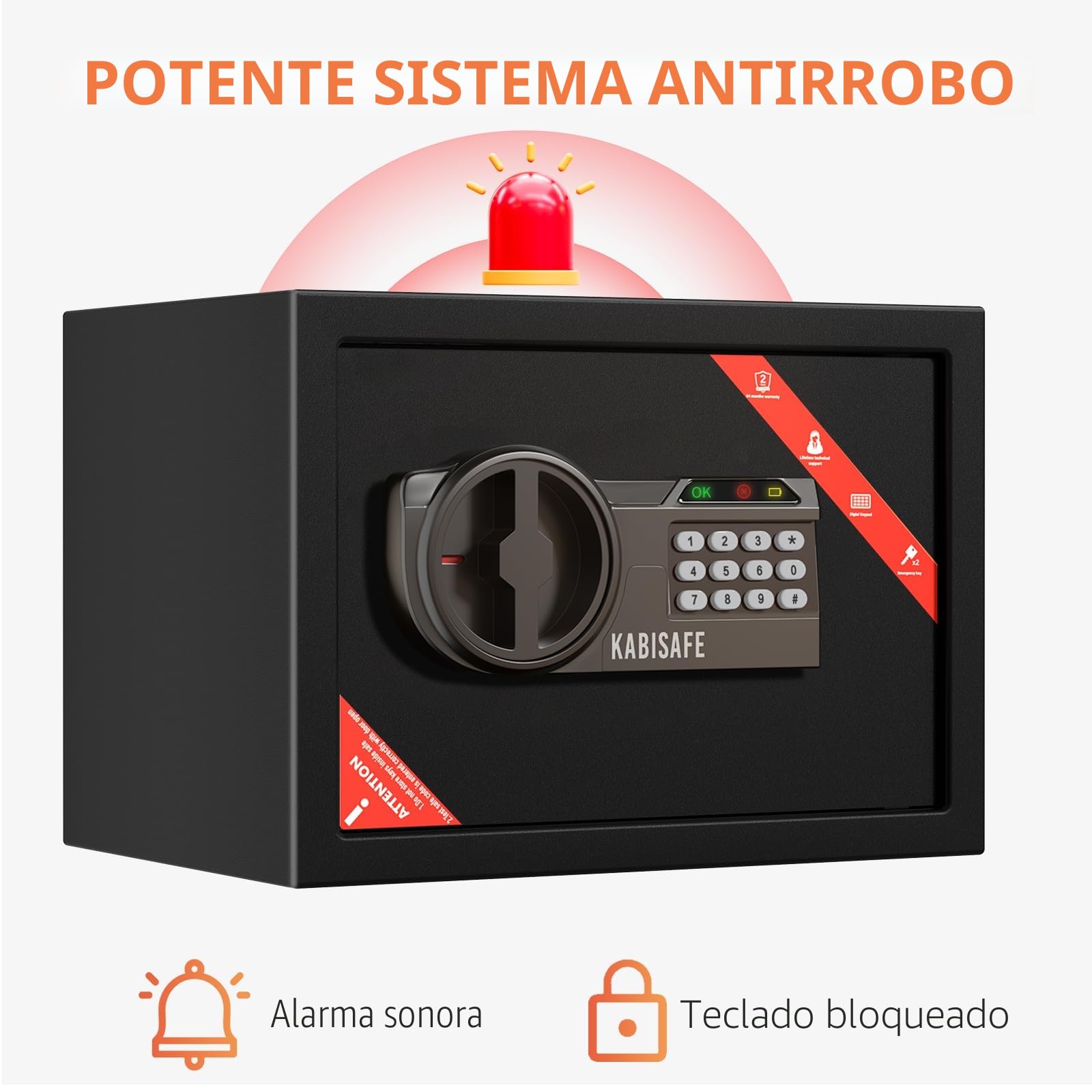 Caja Fuerte Digital con Combinación, Caja Fuerte para Muebles con Cerradura de Llave y Alarma, Caja Fuerte Segura para Casa con Estante Extraíble para Joyas, Dinero en Efectivo y Documentos