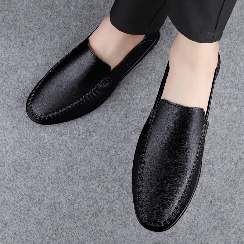 Mens Loafers Shoe Round Toe Solid Color Vegan Leather Loafer Shoes Flat Heel Resistant Comfortable Prom Slip On4
