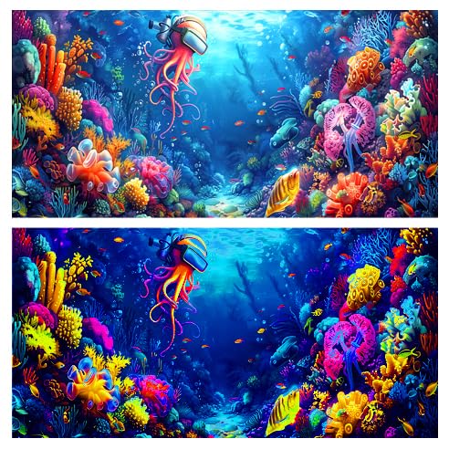 Dtekoj 48X20IN Blacklight Ocean HD 3D Black Light Aquarium Background UV Reactive Octopus Background Terrarium Background with 10 EVA Double-Sided