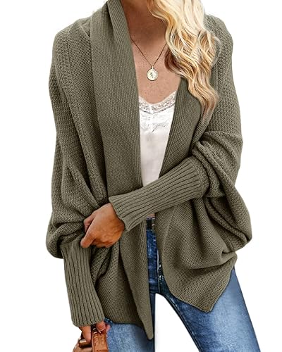 Imily Bela Womens Kimono Batwing Cable Knitted Slouchy Oversized Wrap Cardigan Sweater (Medium, Army Green) #TOP10