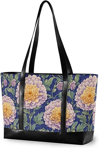 KLL Vintage Dahlia Flower Colorful fashion 14inch laptop bag with zipper work tote bags Large Handbag for travel with bolso para laptop mujer