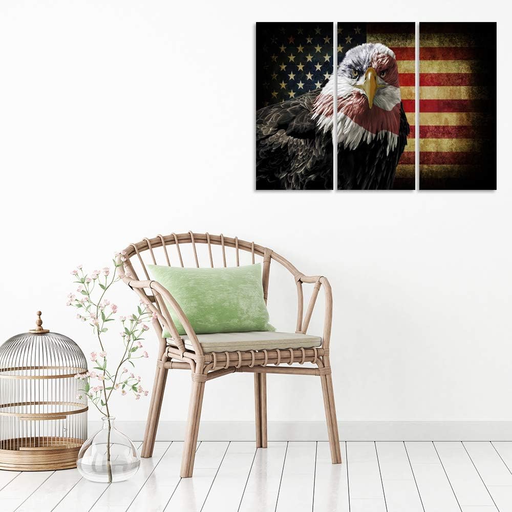 American Flag Wall Art Rustic 3 Pieces Patriotic Concept USA Flag Canvas Poster Print Home Wall Decor Framed Decoration for Office Bedroom Living Room 16"x24"