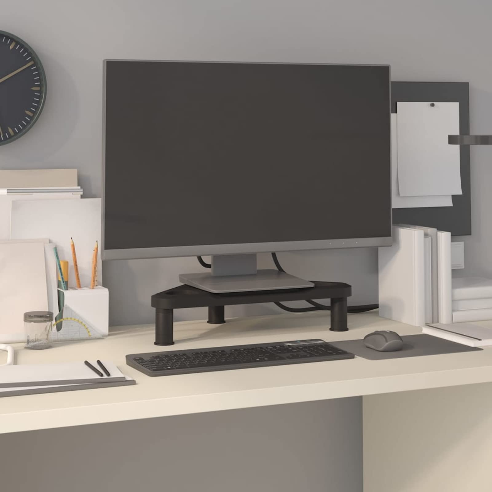 Support de Moniteur d'angle Noir 49x28x10,5 cm,Support Moniteur,Etagere Rangement Bureau