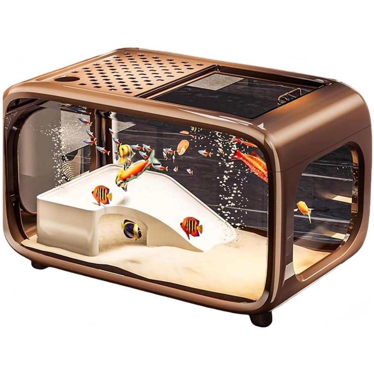 Amazon | Vzqr 小型水槽セット アクアテラリウム 蓋付き・給餌口・通