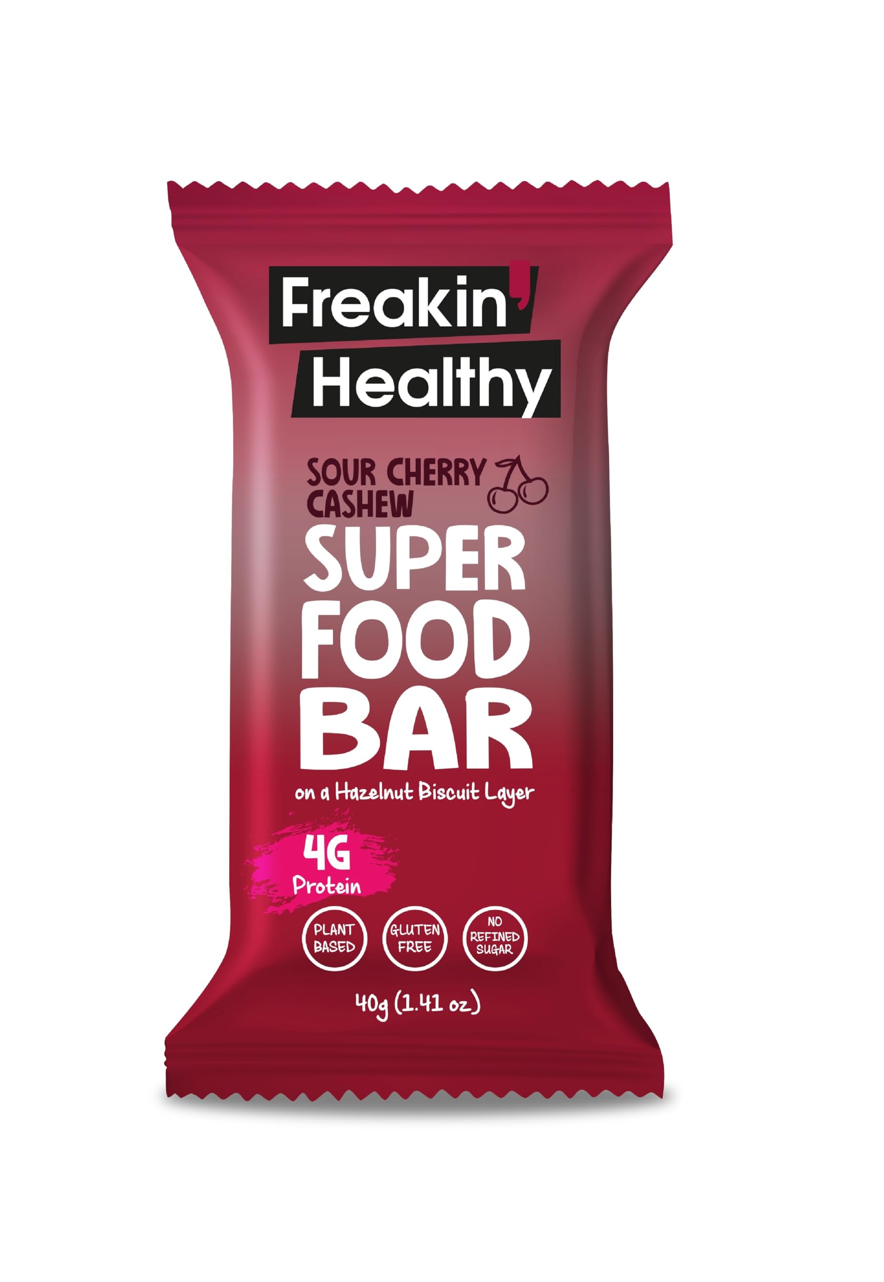 Freakin Healthy Tart Cherry & Cashew Superfood Bar 40g – Naturally Sweetened Protein Snack, Plant-Based Ingredients