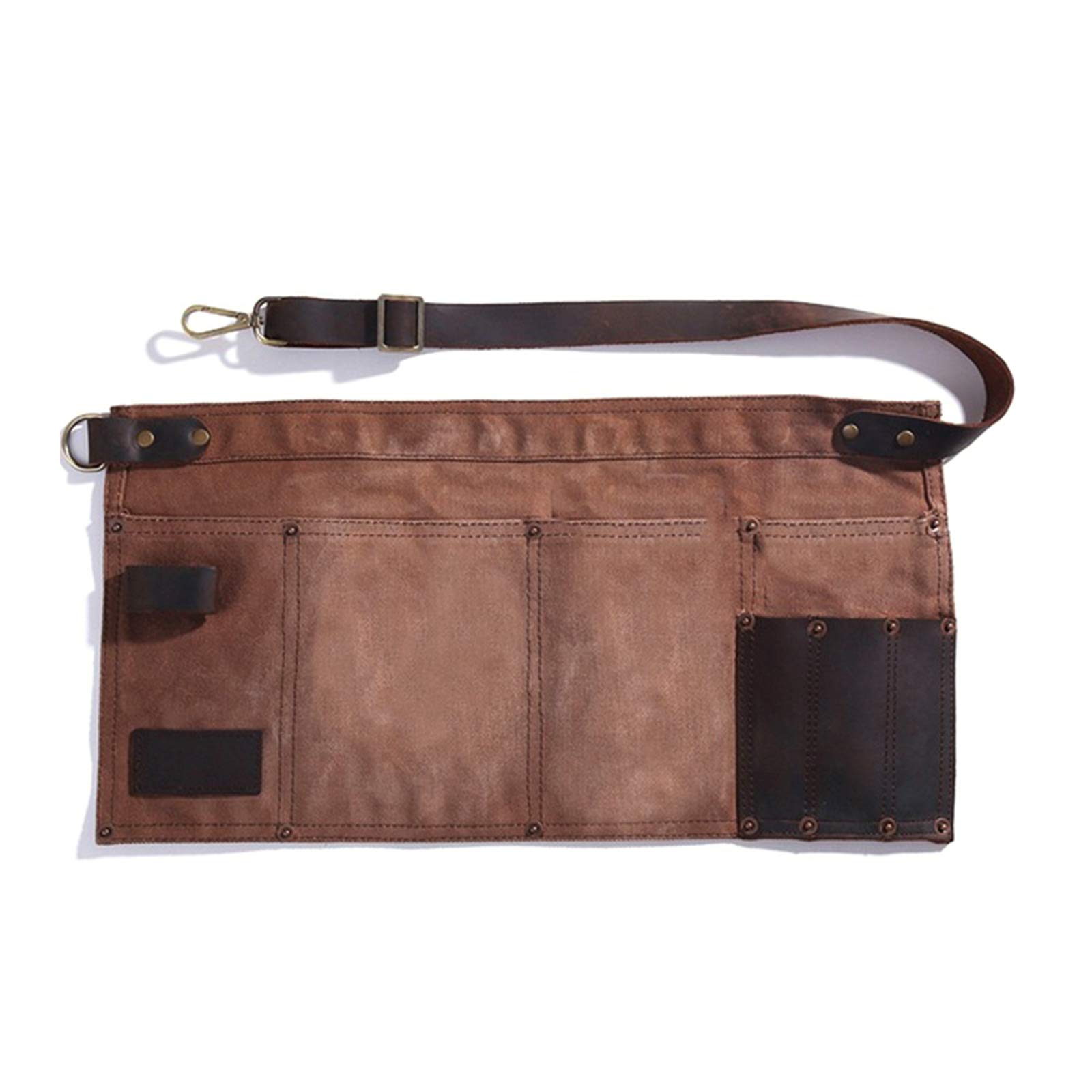 Lius Delantal Multibolsillos para Mujer Delantal de Medio Bolsillo de Lona de Cuero Real Camarera