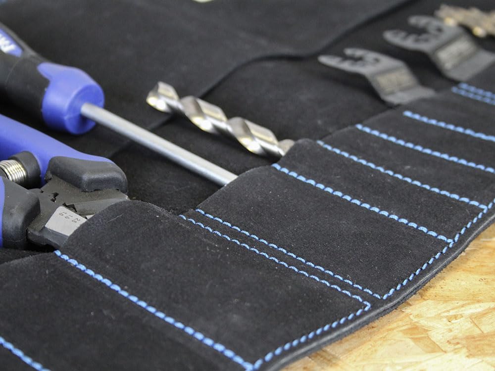Faithfull Suede Leather Tool Roll, 10 Pocket, Hand Tool Organiser with Press Stud Fastening for Carpenters Woodworkers - Image 3
