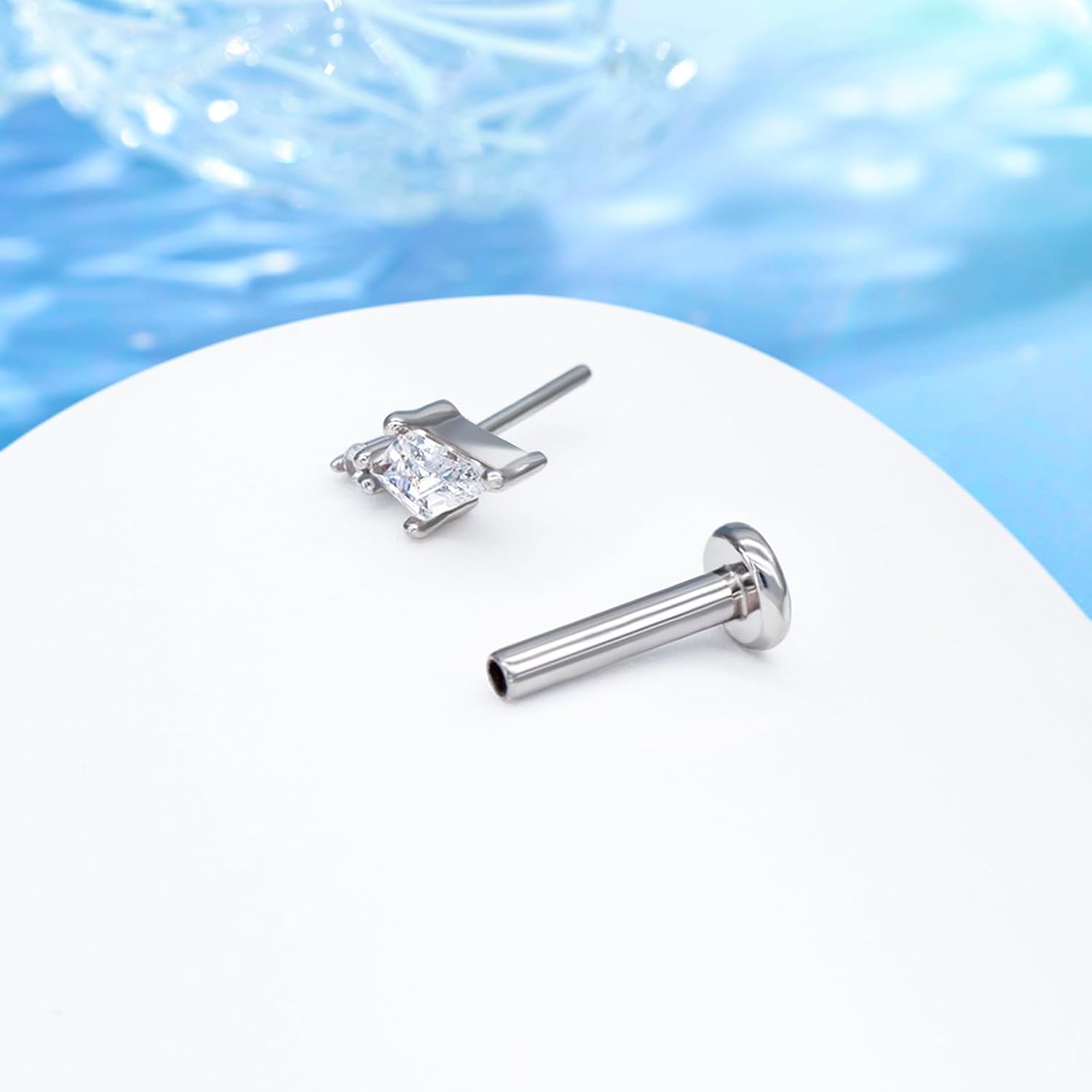 1Pcs 14K Yellow/White Gold Threadless Helix Tragus Piercing Jewelry, 16G Cartilage Earrings Stud for Women Flat Back Top Push In Piercing Jewelry