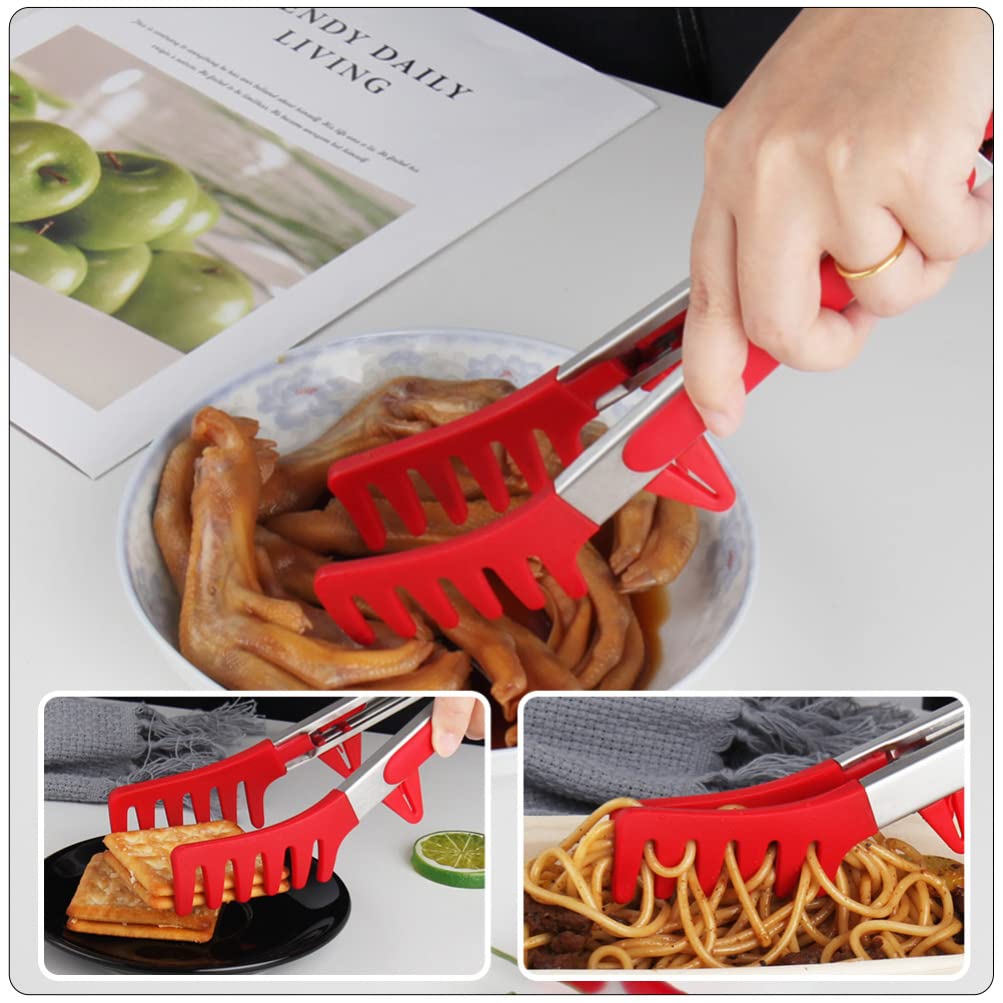 Pinzas para Espaguetis Cocina s Pinzas en Forma de Peine de Acero Inoxidable Plancha Filete Buffet Pasta Ensalada Pinzas para Servir Cocina Pinza para cocinar Alimentos Herramientas para Hornear Roj