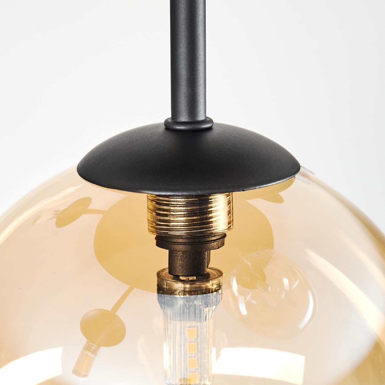 Plafoniera HOFSTEIN Chehalis, plafoniera a 5 luci in metallo/vetro nero/ambra/trasparente, lampada dal design retrò/vintage (paralumi Ø 15 cm), G9, sala da pranzo, soggiorno, camera da letto, cucina